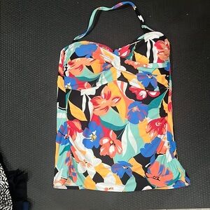 Anne Cole Pink and Blue Halter Bustier Swim Top